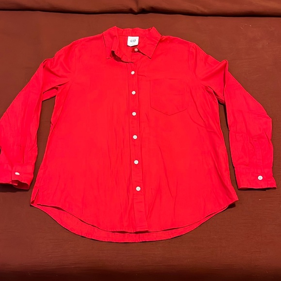 Gap Red Linen Button Up Shirt - Picture 1 of 5